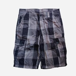 Y2K G21 Black, Gray & White Plaid Baggy Cargo Shorts